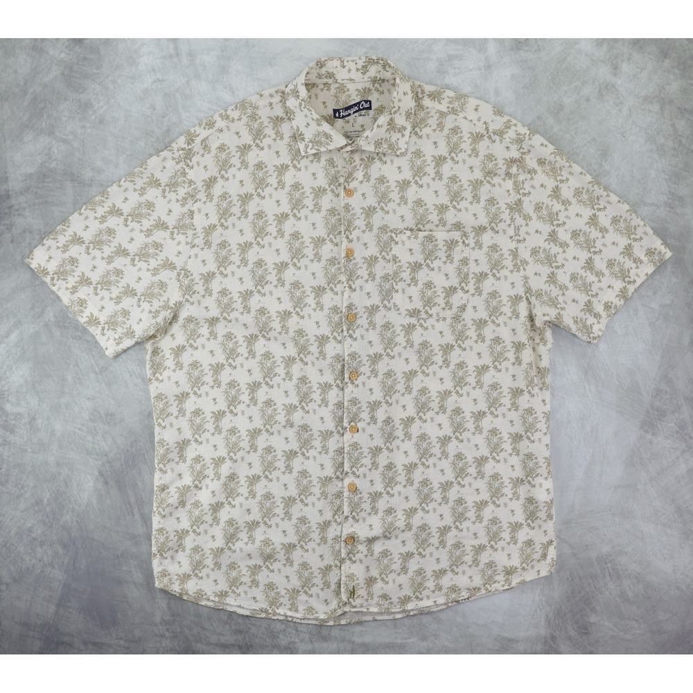 johnnie-O A Hangin' Out Shirt Men's Large Jayden Linen Rayon Tropical Palm Print